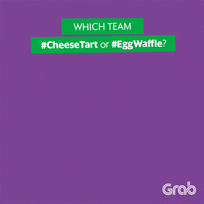 gif image of a cheese tart and egg waffle moving to the right on a purple background