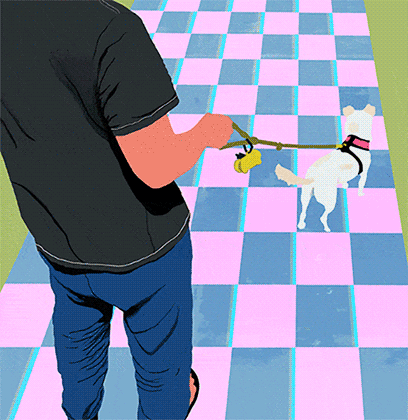 Image of a man walking a dog