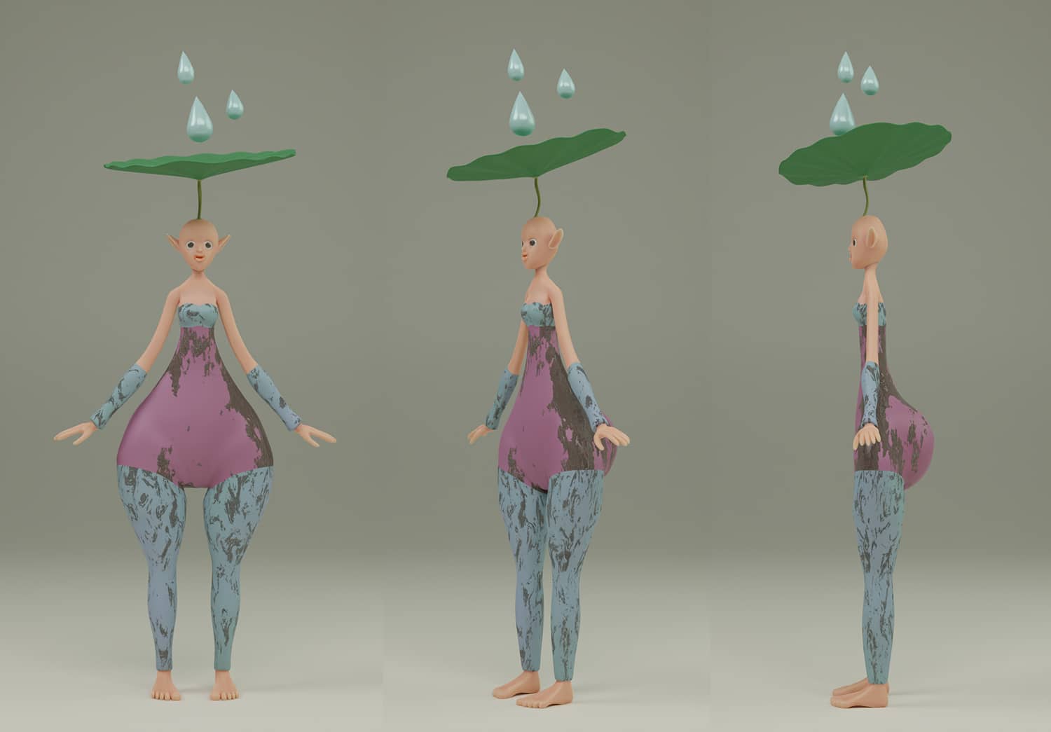 Image of different angles of the Lotus Elf character
