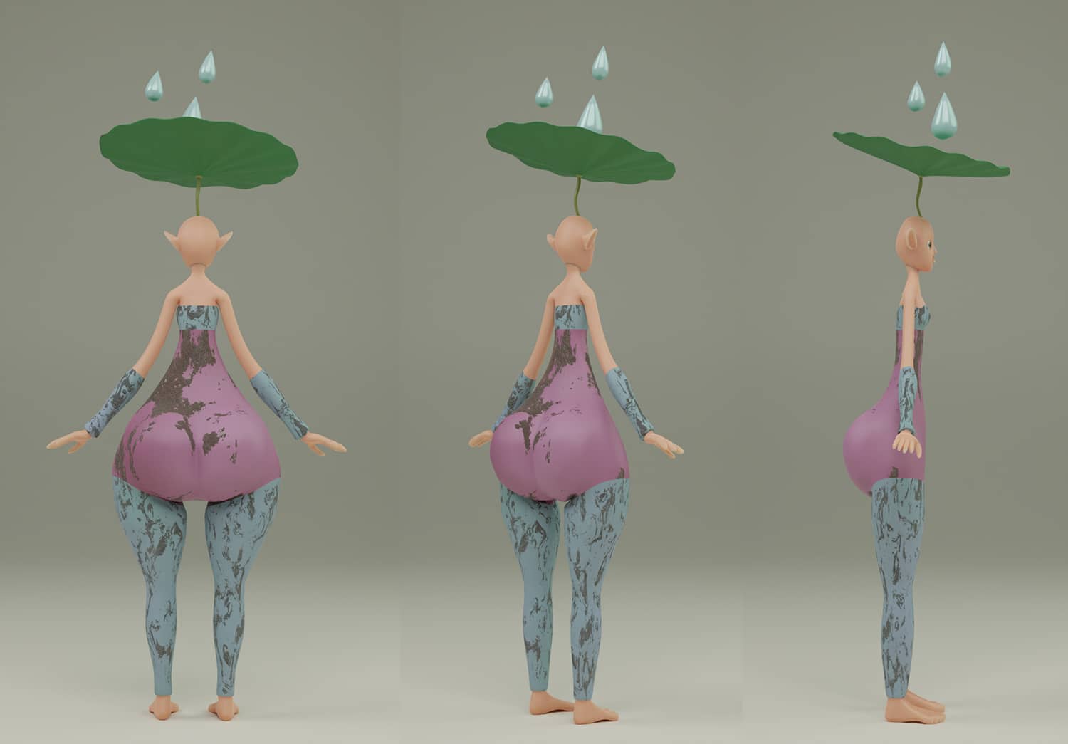 Image of different angles of the Lotus Elf character