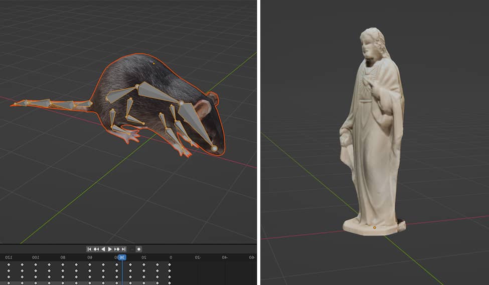 Image of a rigging rat on the left and Jesus Christ 3d scuplture on the right