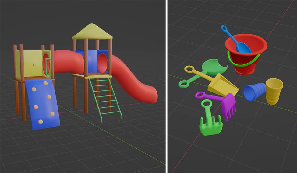 Image of a playground slide on the left and sand toys