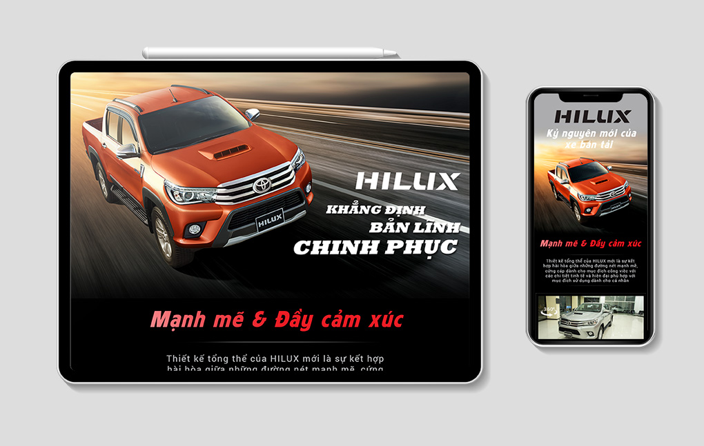 Image of Hilux landing page design in desktop and mobile verions